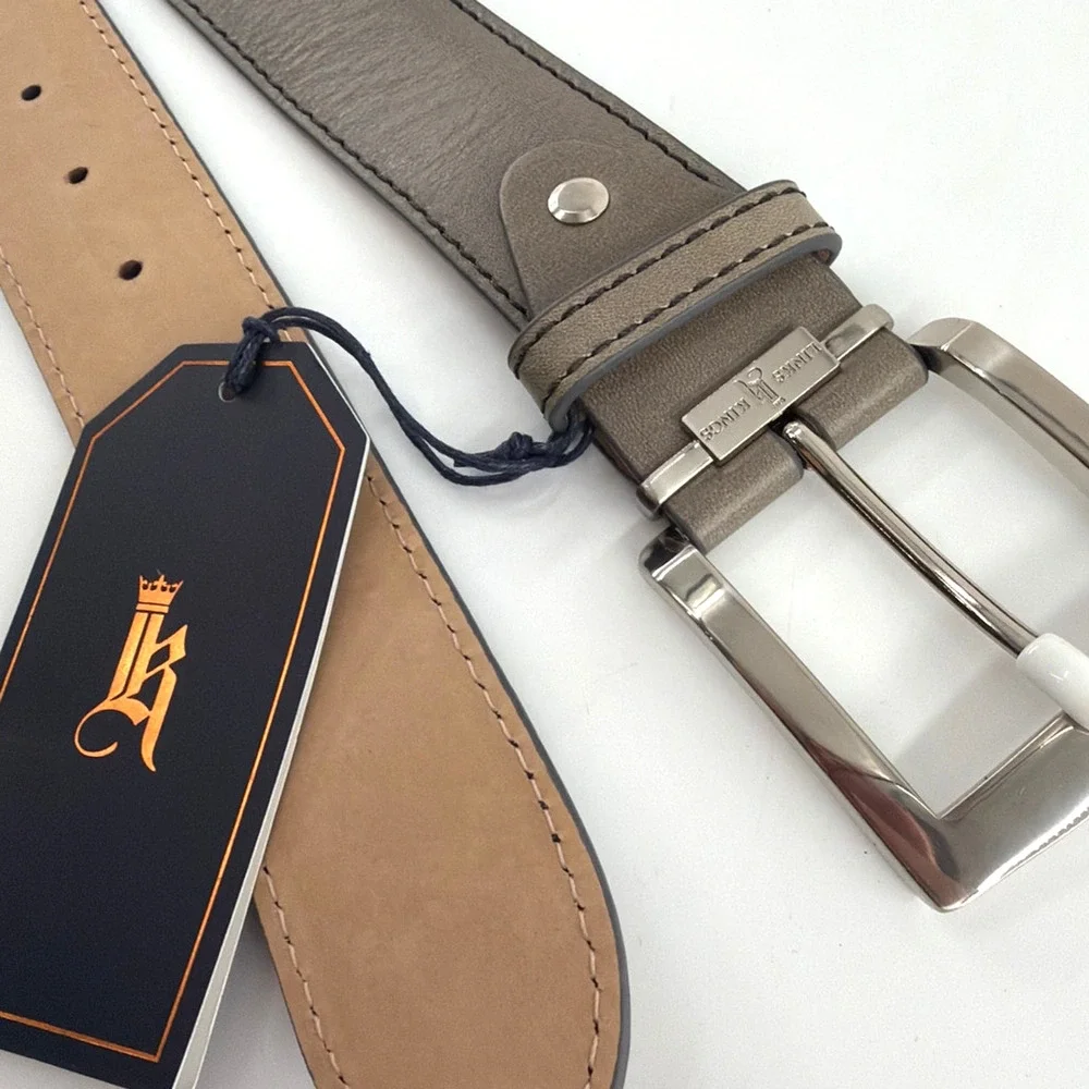Links and Kings Men's Gray Leather Italian Smooth Belt Size 40
